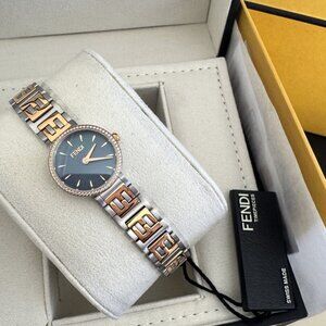 Ladies Fendi Diamond Two Tone Black Dial Watch